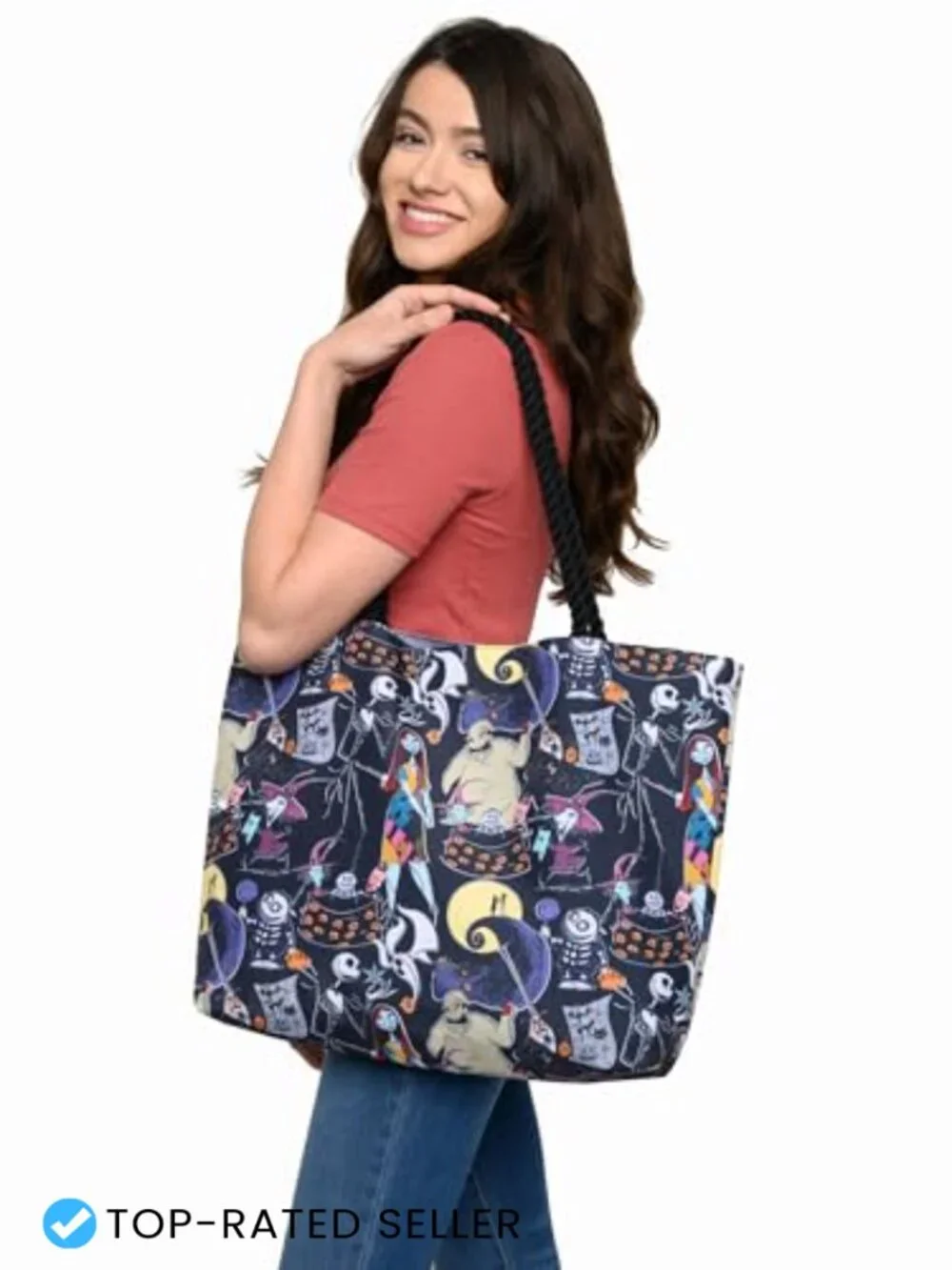 Disney Tote Bag with Jack Skellington Sally Zero Print - Polyester Canvas